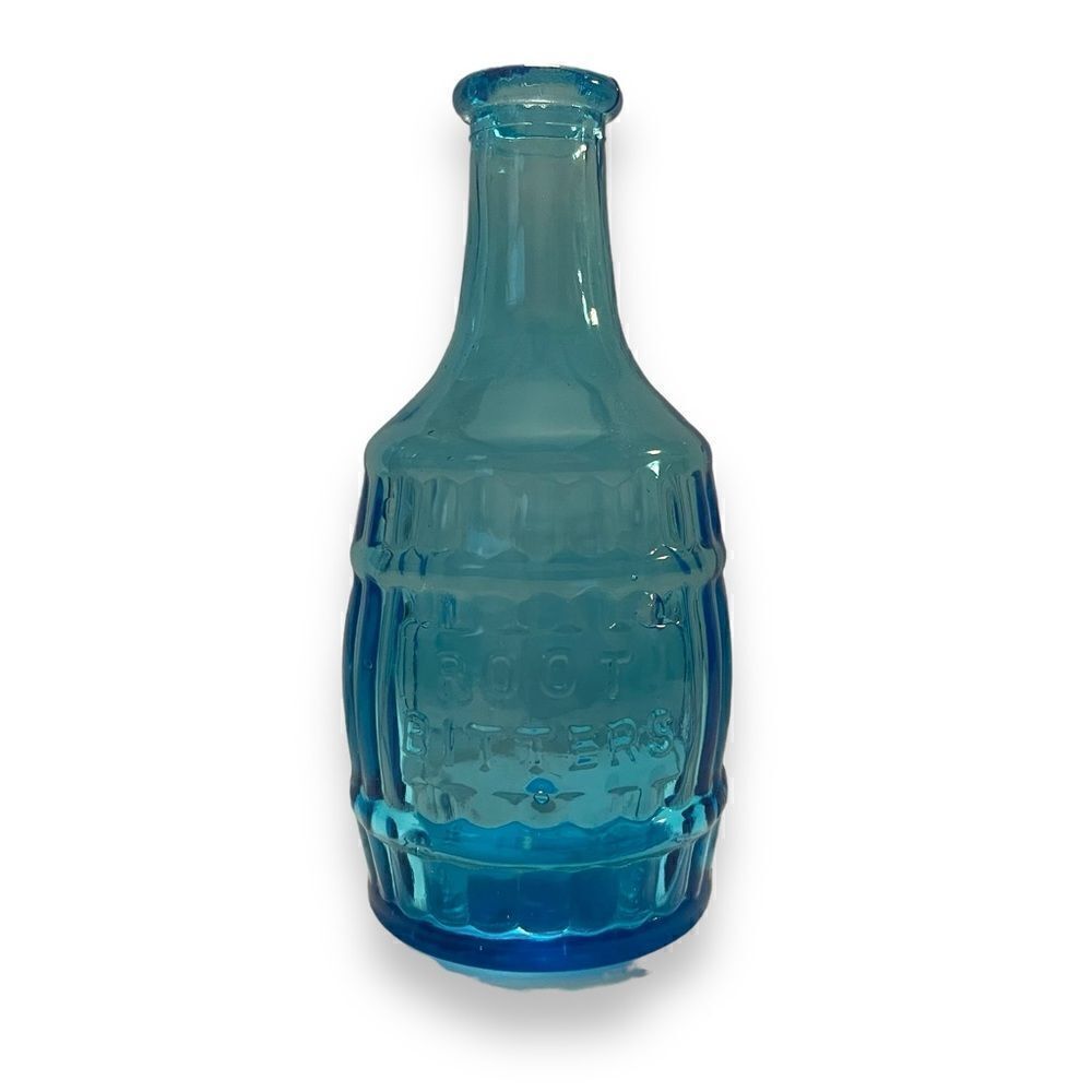 Vintage Wheaton Glass Miniature Barrel Root Bitter Blue Glass Bottle